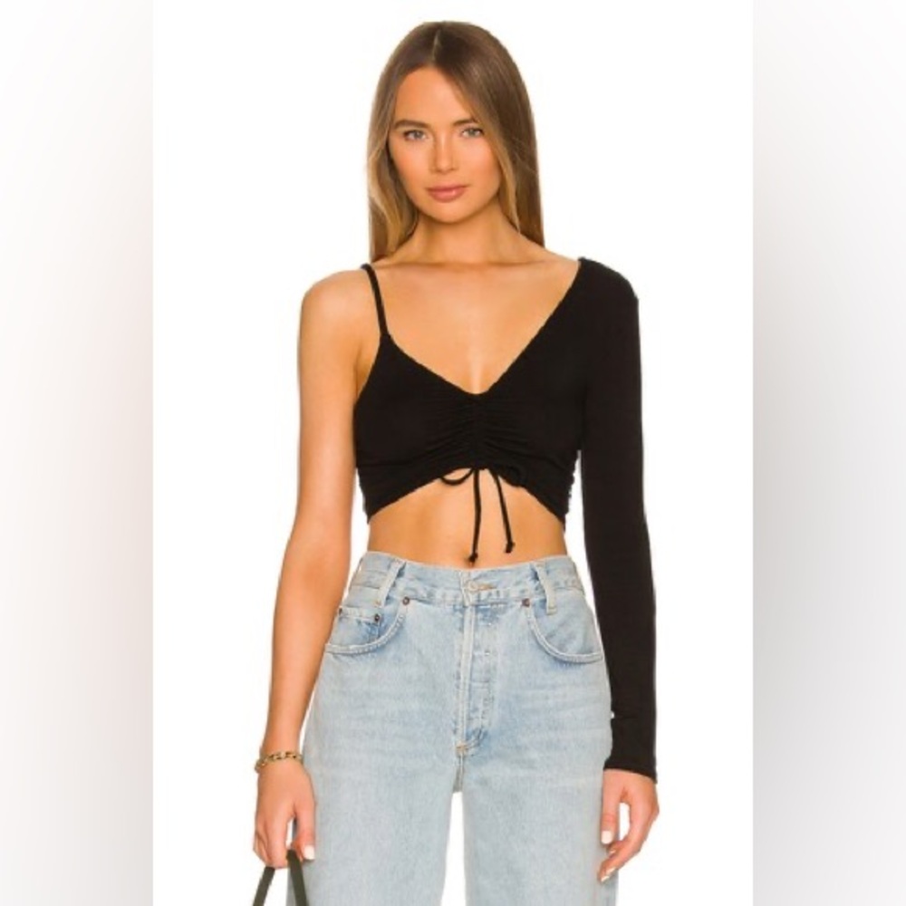Lovers & Friends Madalin Black One-Shoulder Ruched Crop Top Size XS EUC